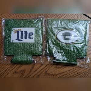 Green Bay Packers Miller Lite Artificial Grass Can Coolers Set Of 2
